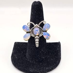 925 Sterling Silver Aurora Opal Butterfly Ring Size 8 Firefly 🦋